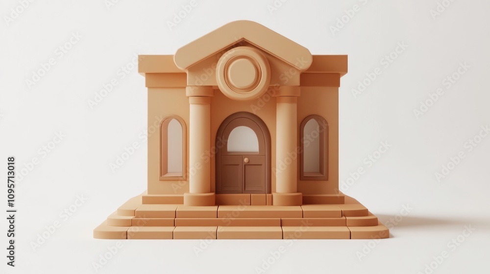 Poster A stylized, minimalist building with columns and a door, resembling classical architecture.