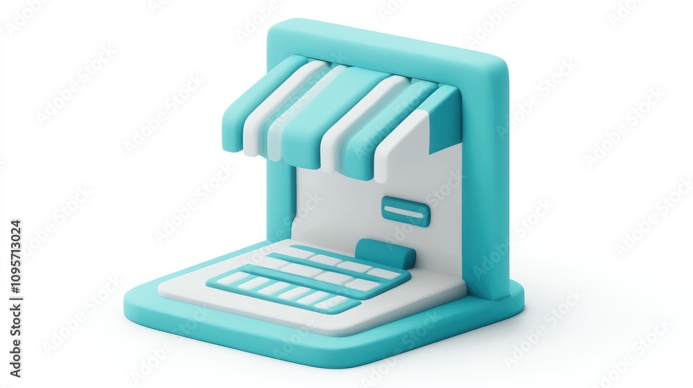 Poster A stylized representation of an online store with a shopfront and keyboard design.