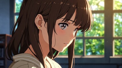 Delicate Anime Portrait of a Thoughtful Woman