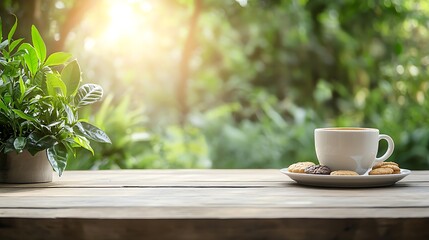 Morning coffee ritual with cookies outdoor garden food photography natural light relaxation