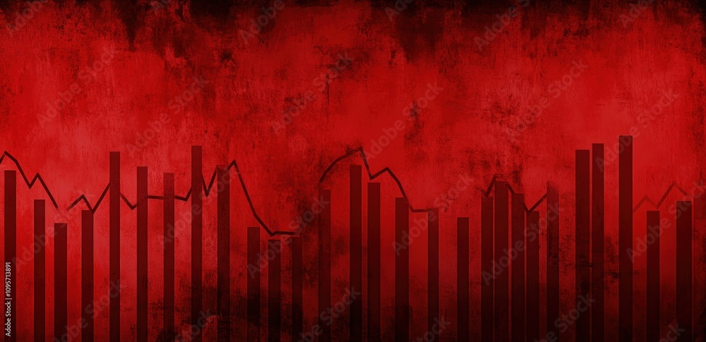 Poster Abstract red background with stylized bar graph elements, suggesting data visualization.