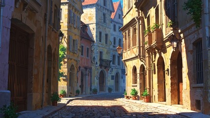 Enchanting European Fairytale Street in Bright Colors