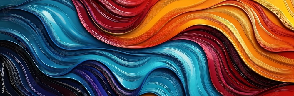 Poster vibrant abstract waves of colorful paint flowing together, creating a dynamic and eye-catching visua