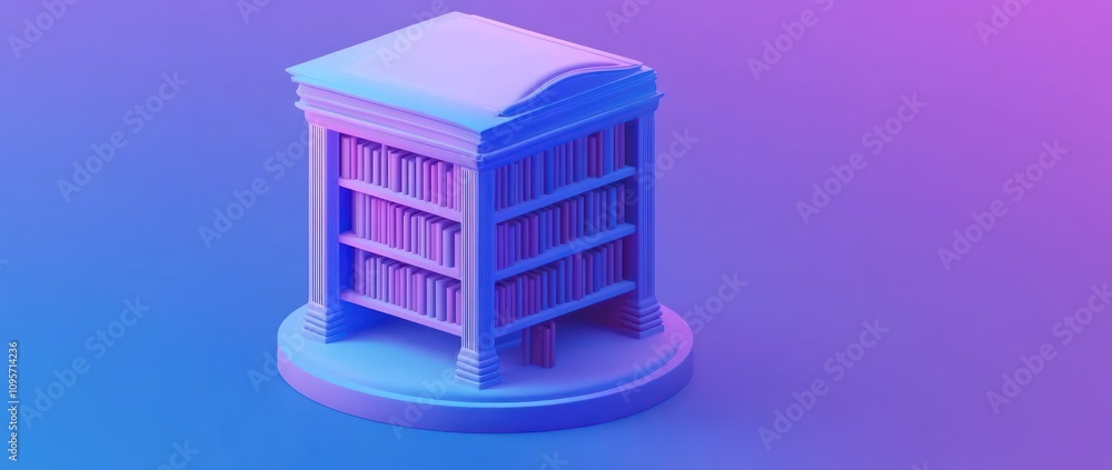 Poster A stylized bookshelf model with a modern design and gradient background.