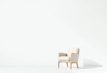 Fototapeta premium Minimalist Beige Armchair in Bright White Room