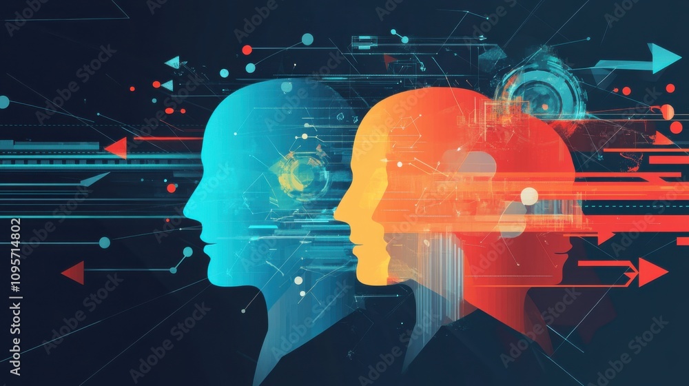 Poster abstract heads with dynamic lines and colors