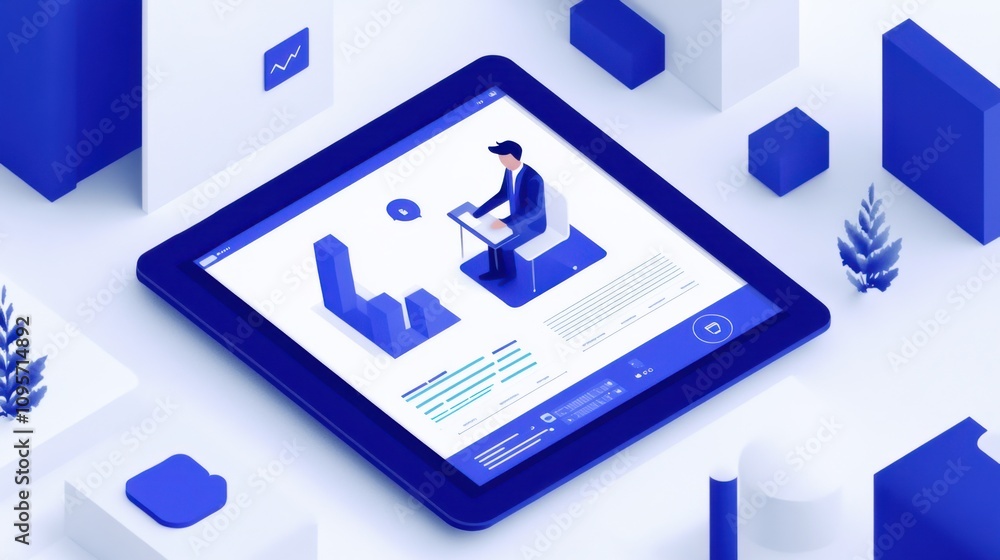Poster modern digital workspace with data visualization