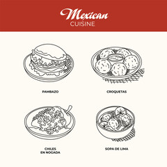 Mexican Cuisine Outline Sketch