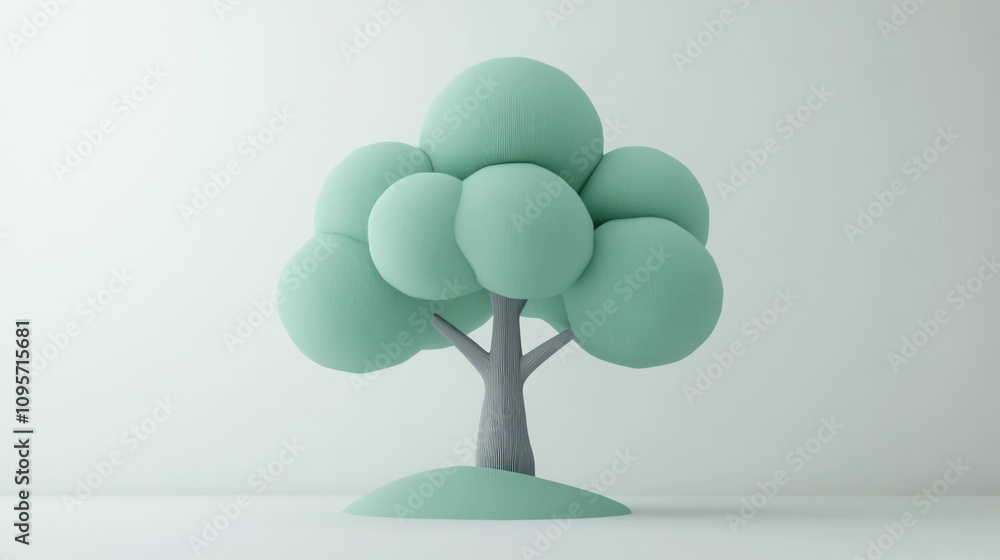 Poster A stylized, minimalist tree with rounded foliage and a textured trunk on a simple background.
