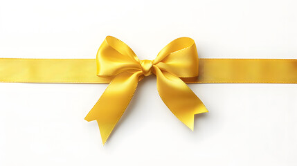 Fototapeta premium Elegant Yellow Ribbon and Bow on White Background – Minimalist Decorative Design Perfect for Gift Wrapping, Packaging, Social Media, Invitations, Branding, Ads, Product Catalogs, E-commerce