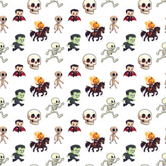 Seamless pattern Halloween ghouls and skeletons