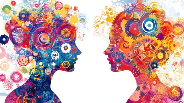 Vibrant Silhouettes with Colorful Gear Illustrations