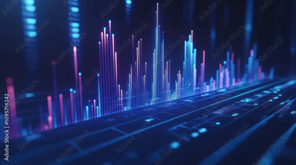 Leinwandbilder A vibrant digital representation of data visualization with colorful bars and lines.
