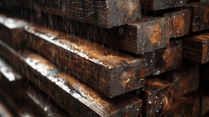 Rain-soaked dark wood planks.