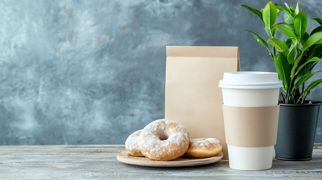 Coffee and donuts in a cozy setting modern cafe food photography indoor close-up relaxation