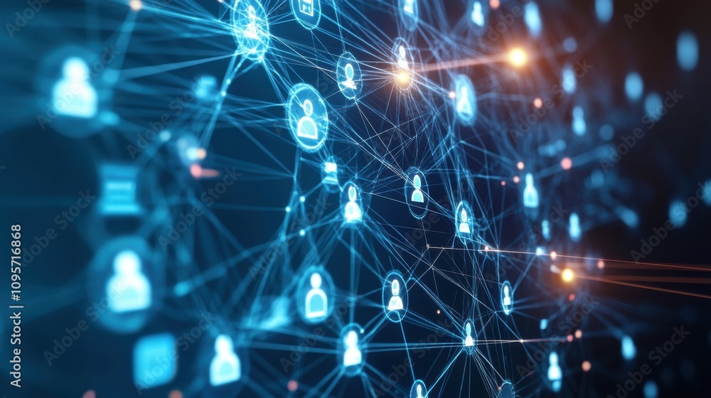 Poster Digital Network Connections with User Icons and Data Flow
