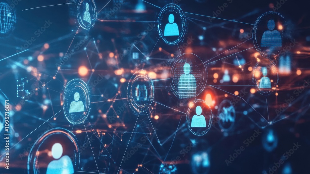 Poster digital network connection with user icons and data