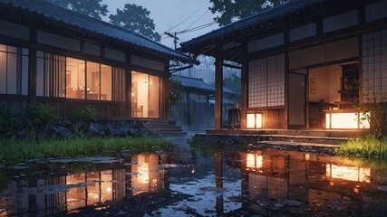 Tranquil Old Japan Scene with Traditional Architecture