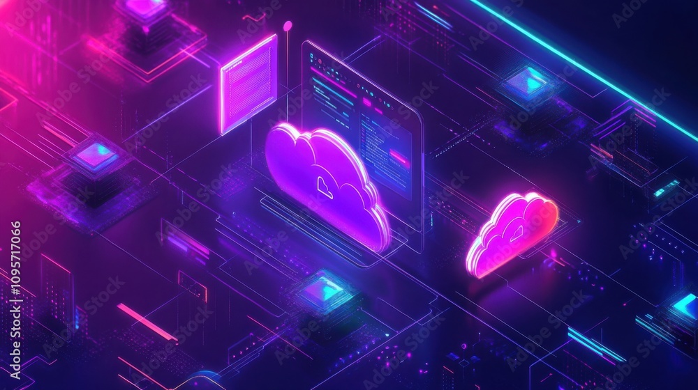 Poster futuristic cloud computing digital concept