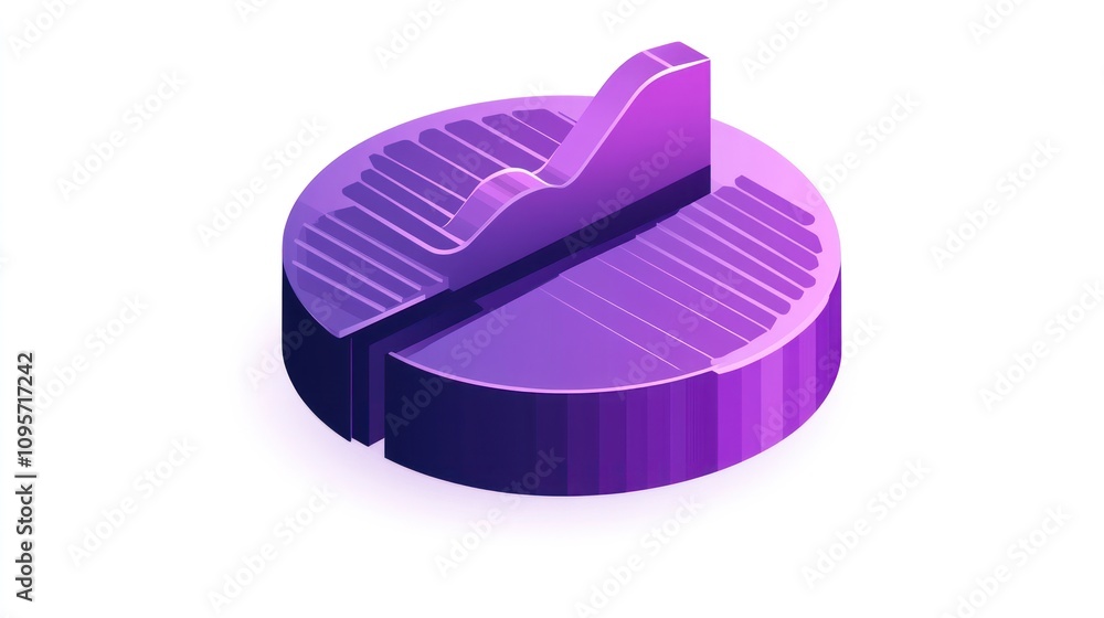 Aufkleber a stylized, purple 3d pie chart with a raised section, representing data visualization.