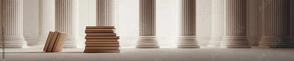 Aufkleber a serene space with columns and stacked books, suggesting knowledge and learning.