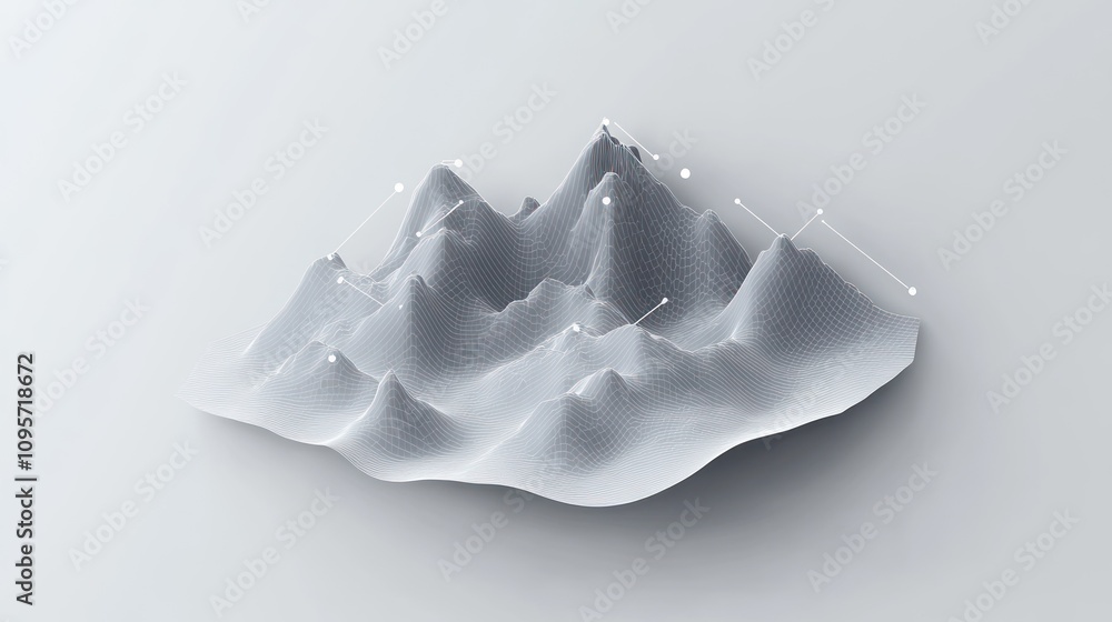Aufkleber Abstract 3D mountain landscape with data points and lines, suggesting analysis or modeling.