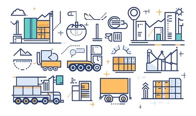 Fototapeta premium Procurement management and supply chain concept. Procurement icons related to logistics, supply chain, and inventory management. procurement in ensuring efficient business operations. delivery service