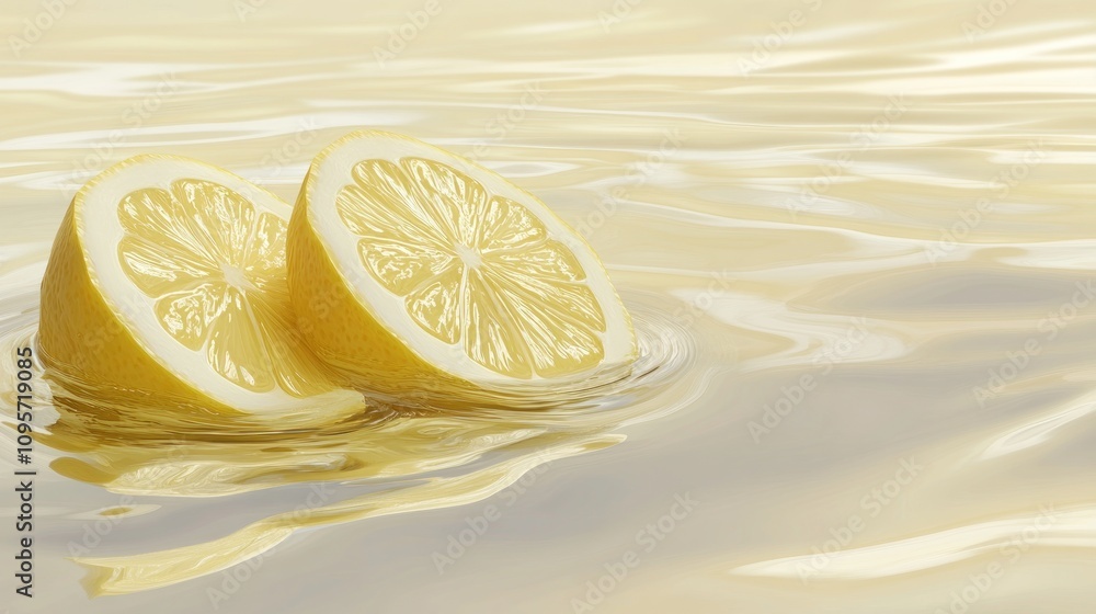 Poster two lemon halves floating in water, creating a refreshing and vibrant visual.