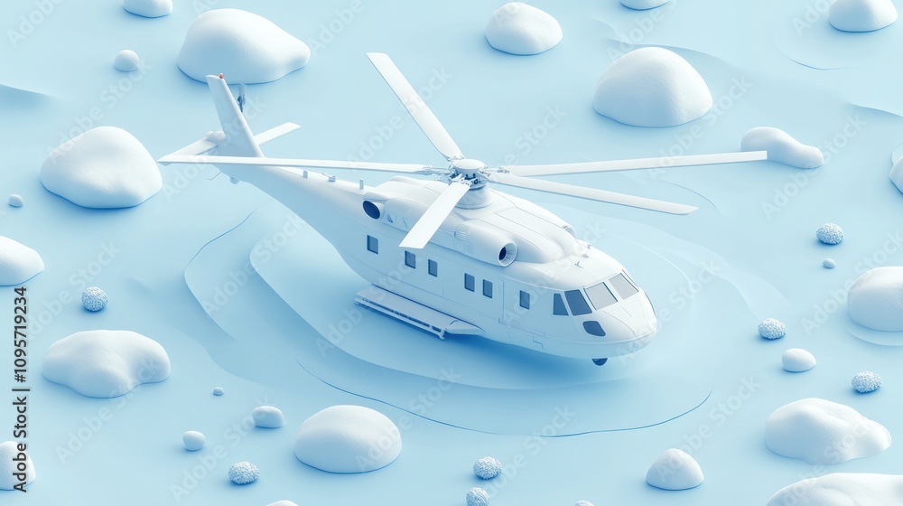 Aufkleber a stylized, minimalist helicopter model set against a soft blue background with rounded shapes.