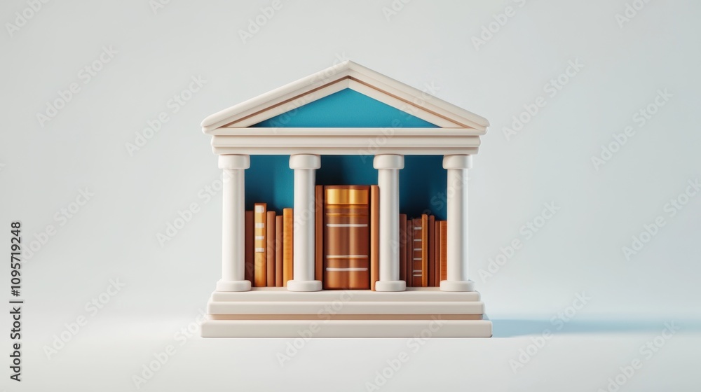 Poster A stylized library structure with books, symbolizing knowledge and learning.