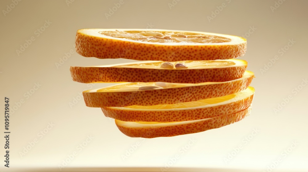 Poster floating orange slices create a visually appealing display.