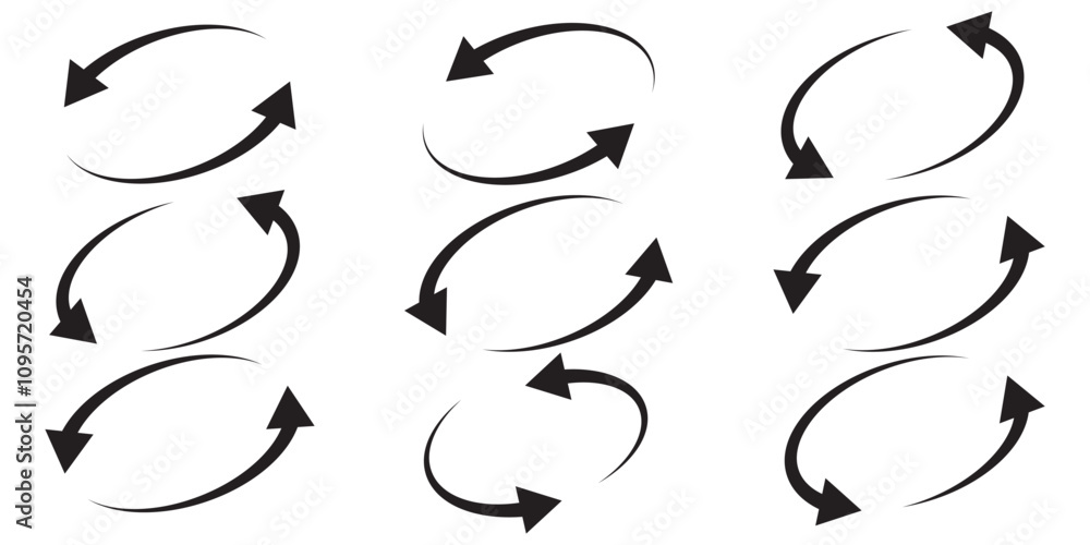 Poster circle arrows icon set. round reload sign, repeat icon, rotate arrow symbol