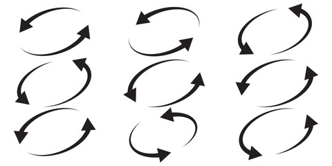 Circle arrows icon set. Round reload sign, repeat icon, rotate arrow symbol