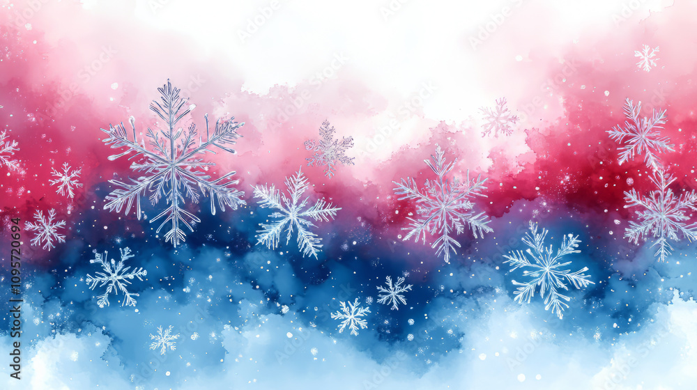 Aufkleber abstract snowflake patterns on a pastel watercolor background, a vector presentation design with a c