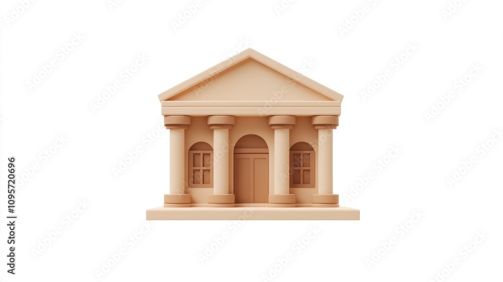 Fototapete a minimalist representation of a classical building with columns and a triangular roof.