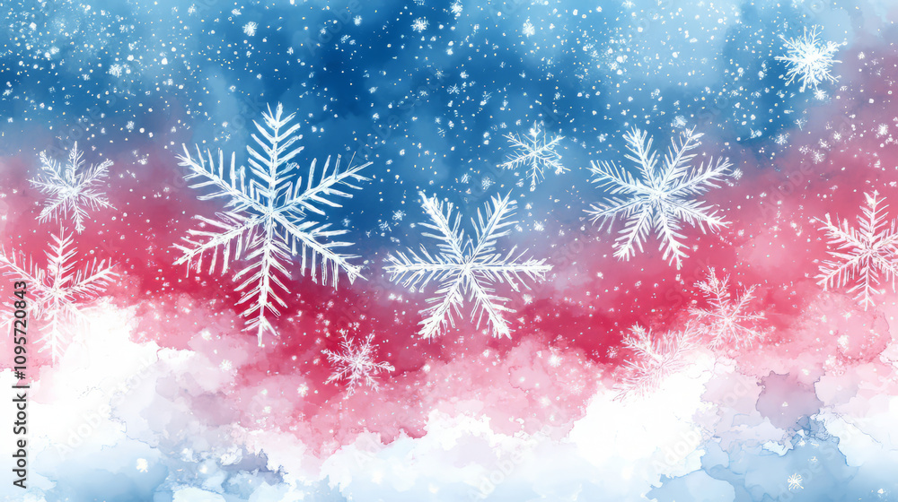 Poster abstract snowflake patterns on a pastel watercolor background, a vector presentation design with a c