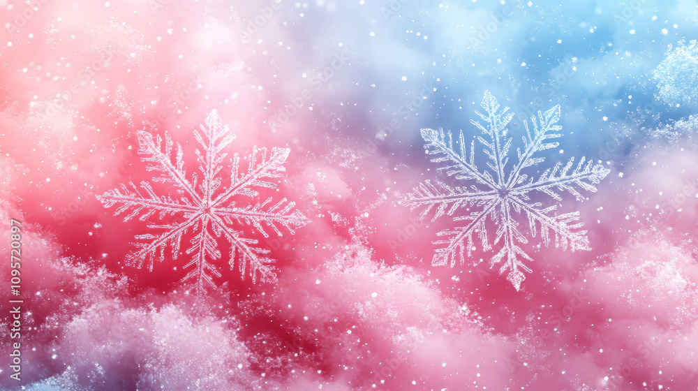 Poster abstract snowflake patterns on a pastel watercolor background, a vector presentation design with a c