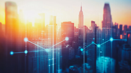Fototapeta premium Smart digital Innovation city with connection network reciprocity over the cityscape. of future smart wireless digital city and social media networking systems that connects people with in city