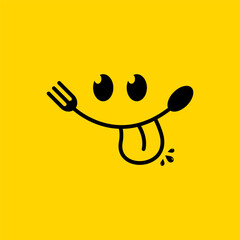Smile delicious spoon and fork logo icon. Smiling cute emoticon food and restaurant.