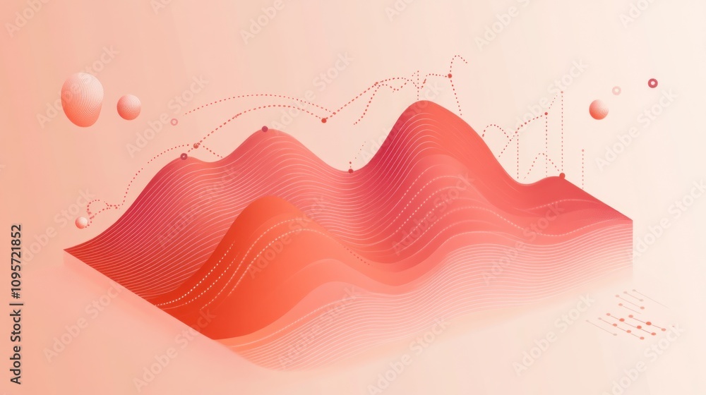 Poster Abstract illustration of waves and data points in a warm color palette.