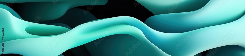Poster Abstract wavy shapes in teal and black create a smooth, modern design.