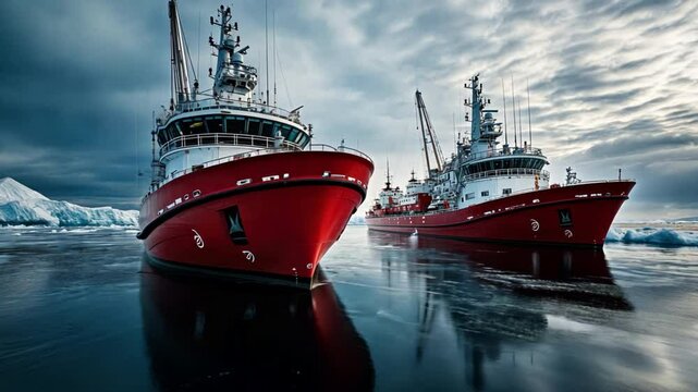 Deep-sea fishery research vessels studying ocean ecosystems and fish populations.