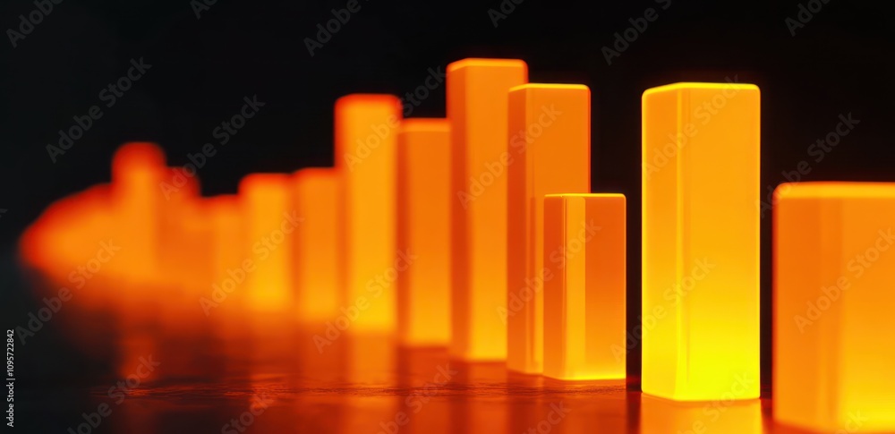Aufkleber a series of glowing orange bars arranged in a line, resembling a sound wave or data visualization.