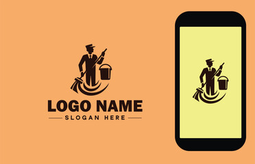 Janitorial Services icon Cleaning services Custodial services Commercial cleaning flat logo sign symbol editable vector