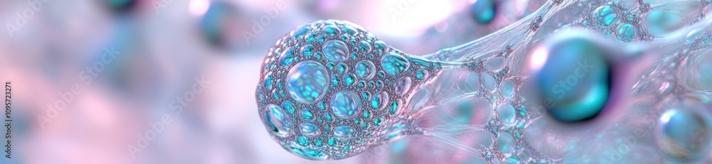 Poster a close-up of colorful bubbles in a fluid, showcasing scientific and abstract themes.