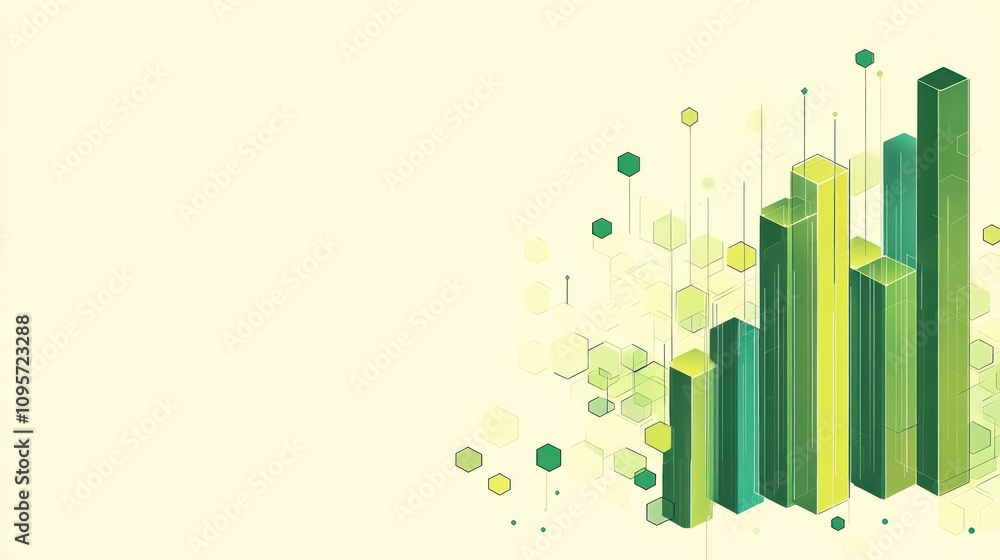 Aufkleber abstract graphic featuring green geometric shapes and bars, suggesting growth and data visualization