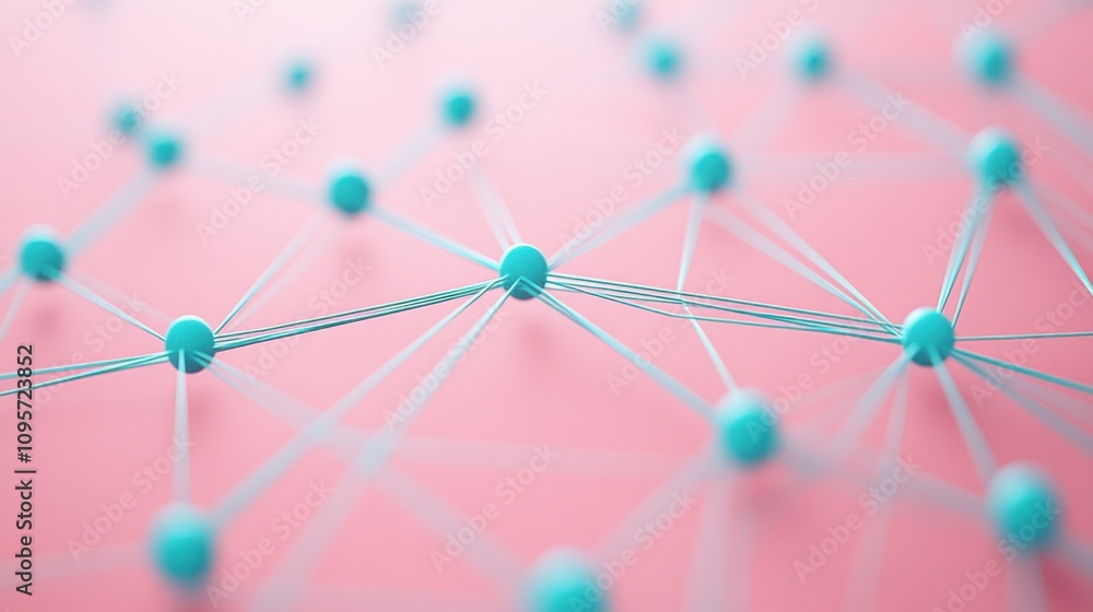 Poster Abstract representation of a network with nodes and connections on a pink background.