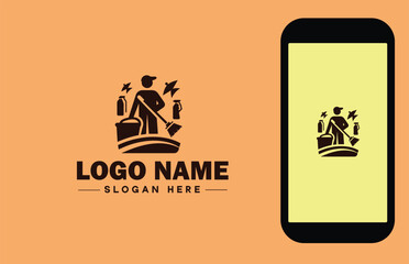 Janitorial Services icon Cleaning services Custodial services Commercial cleaning flat logo sign symbol editable vector