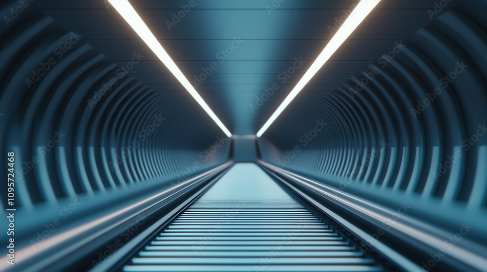 Poster a sleek, futuristic tunnel with illuminated walls and a smooth pathway, evoking a sense of depth and