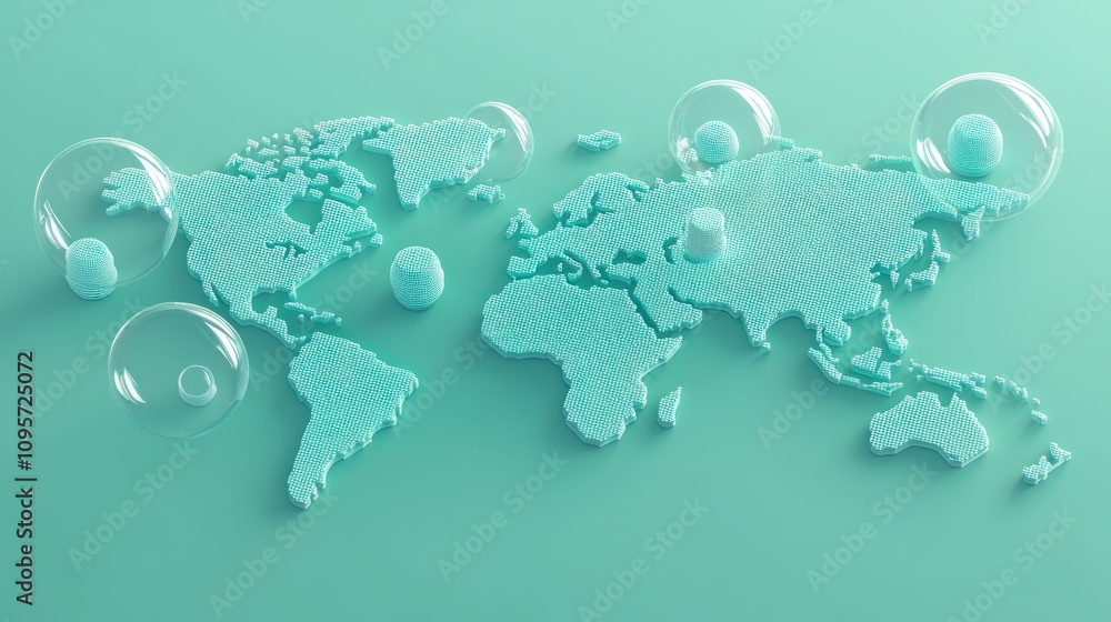 Poster a stylized world map made of soft materials with bubbles, suggesting a creative or conceptual theme.
